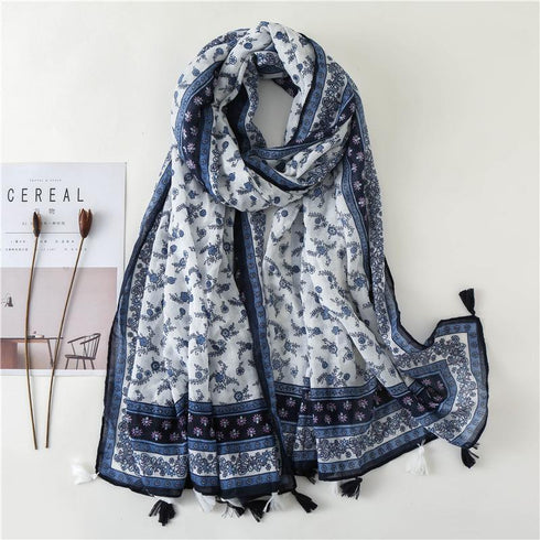 Small Fresh Cotton and Hemp Scarf Bohemian Printed Scarf